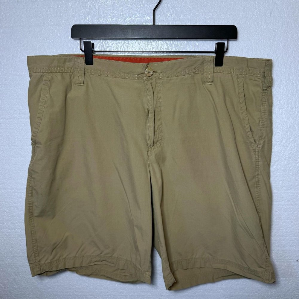 Columbia Mens Size 40 Khaki Flat Front Chino Shorts Outdoor 100% Cotton Casual